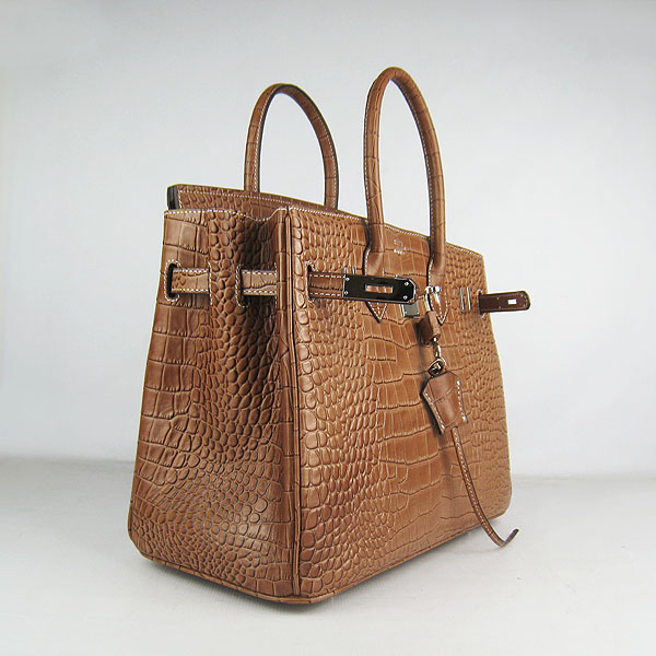 High Quality Fake Hermes Birkin 35CM Crocodile Veins Leather Bag Light Coffee 6089